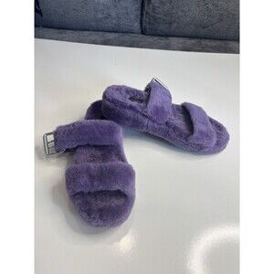 UGG VIOLET BLOOM Purple FUZZ YEAH SLIDE SHEEPSKIN SLIPPER SANDALS, US 8 Faux Fur